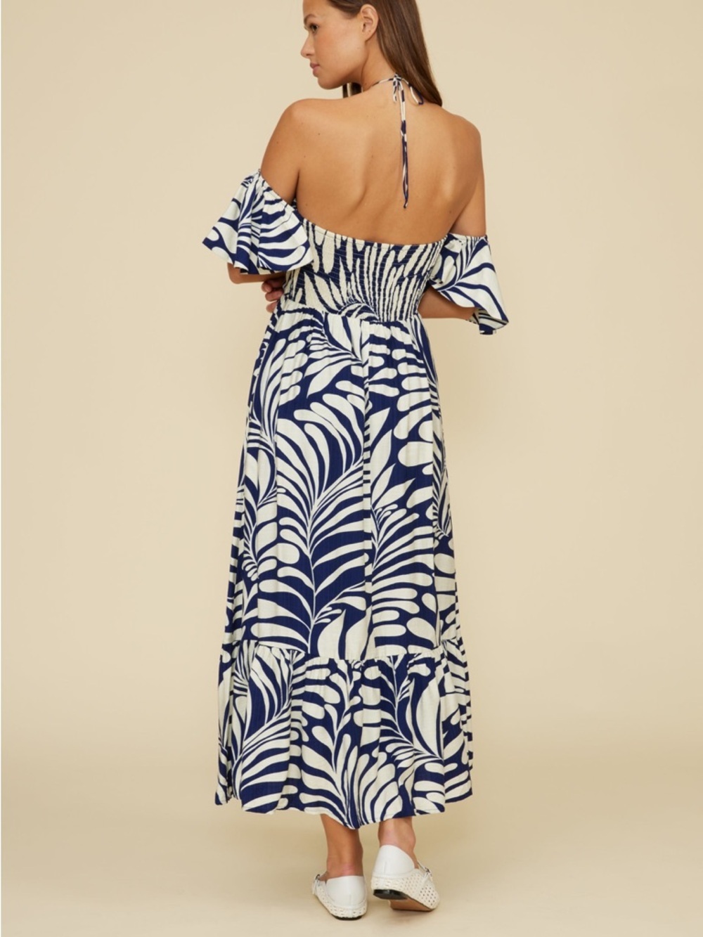 Lucy Paris Navy and White Tropical-Print Maxi Dress - Picture 2 of 12